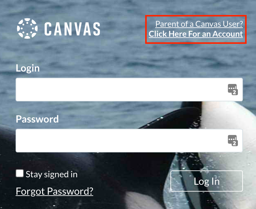 Location of click here for account link
